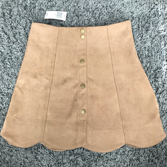 HYFVE Dresses & Skirts - Scalloped Suede Camel Skirt -Dry Goods HYFVE Dresses & Skirts - Scalloped Suede Camel Skirt -Dry Goods